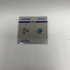 Irredescent Austrian Crystal Heart Pierced Surgical Steel Post Earrings